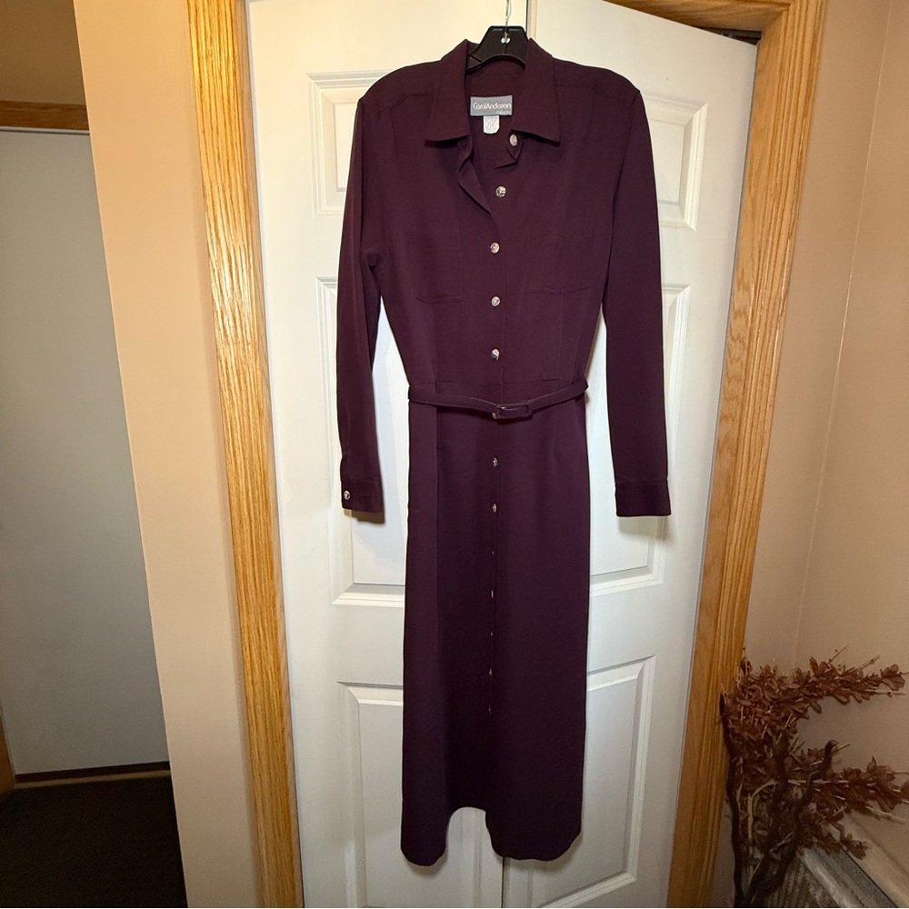 Vintage Deep Purple Long Sleeve Belted Dress